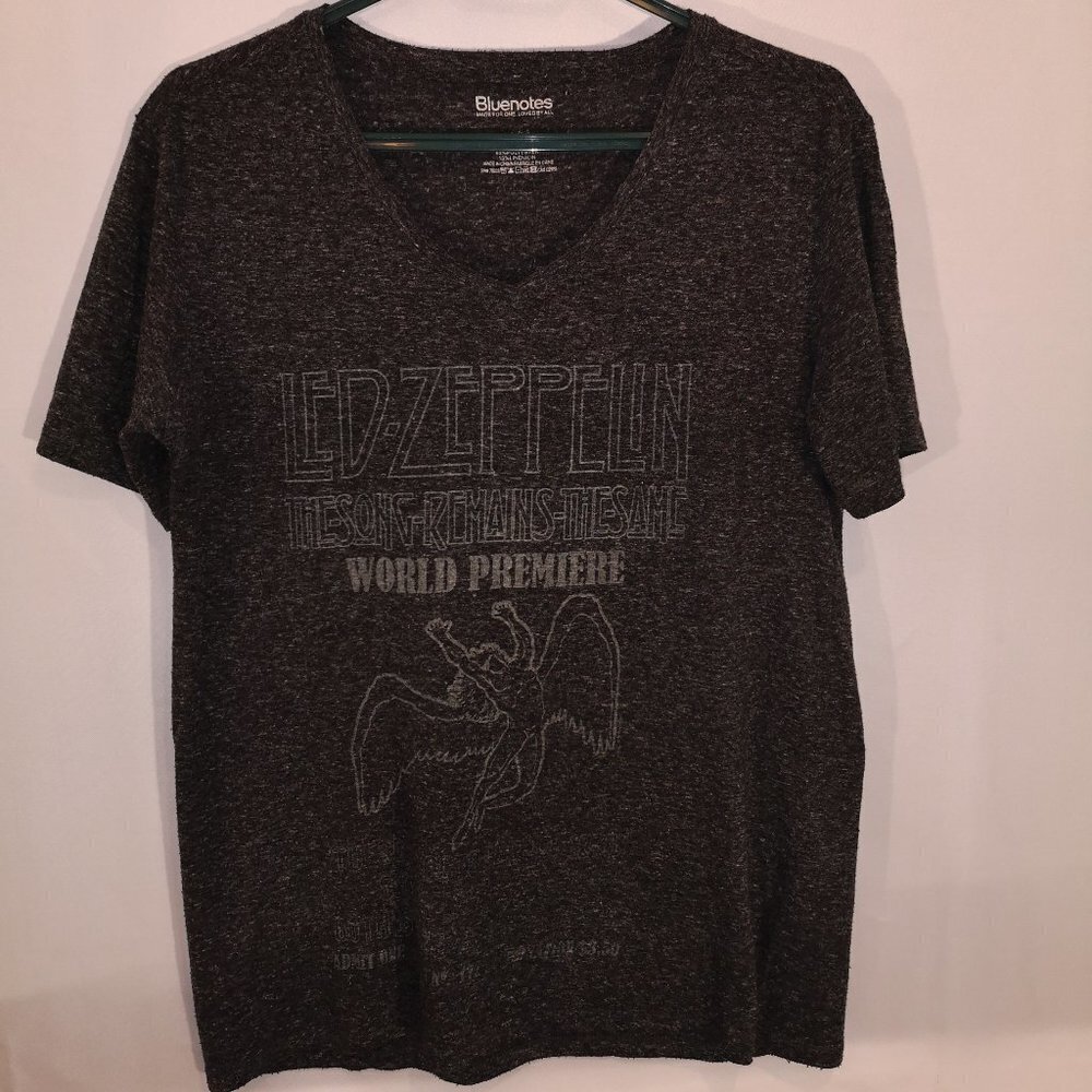 Bluenotes Ladies Size Medium Dark Grey Led Zepplin Short Sleeves V-neck T-shirt